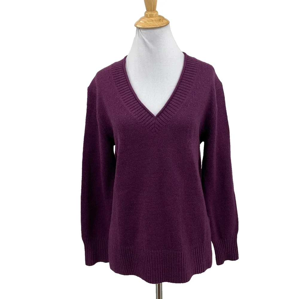 Banana Republic Sweater Womens S Small Hibiscus V Neck Knit Long Sleeve Pullover